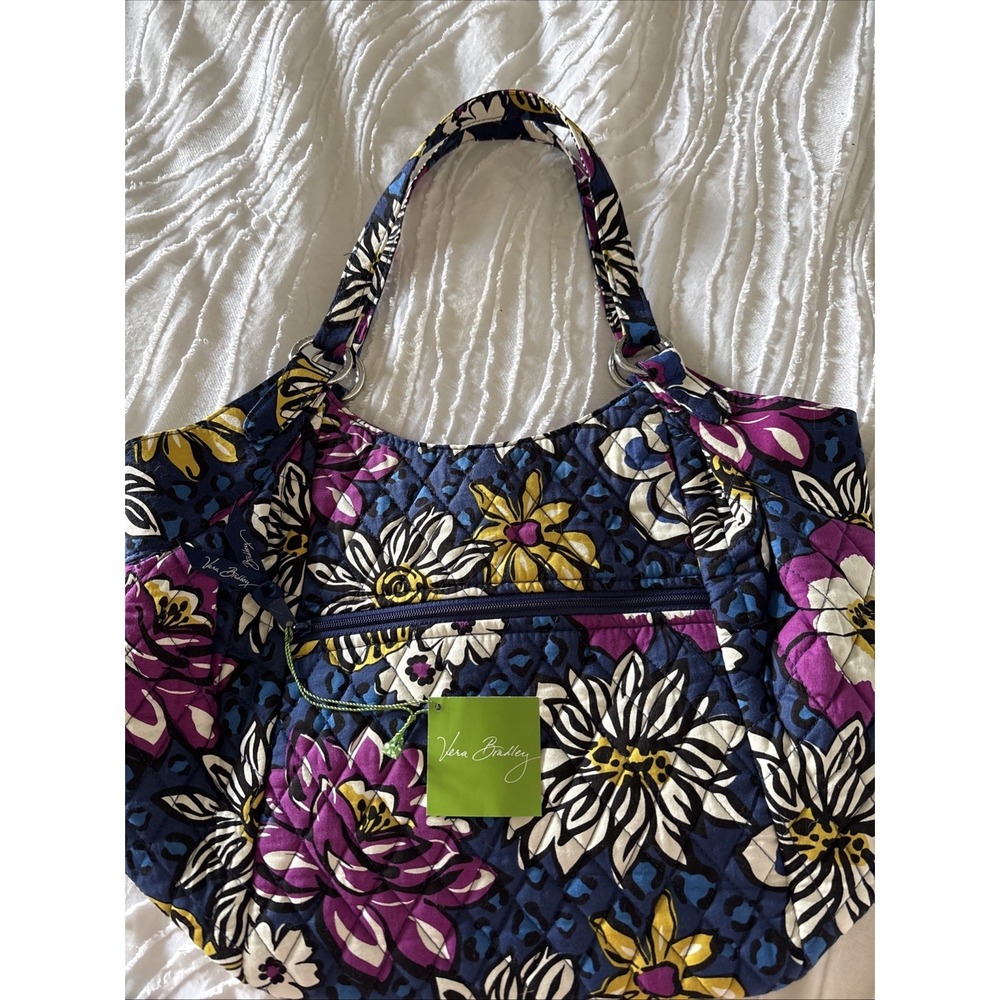Vera Bradley African Violet Crescent Shoulder Bag Purse NWT New Purple Blue - Picture 10 of 11